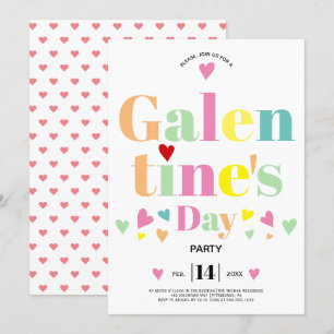 Farbenfrohe typografische Herzen Galentines Day Pa Einladung