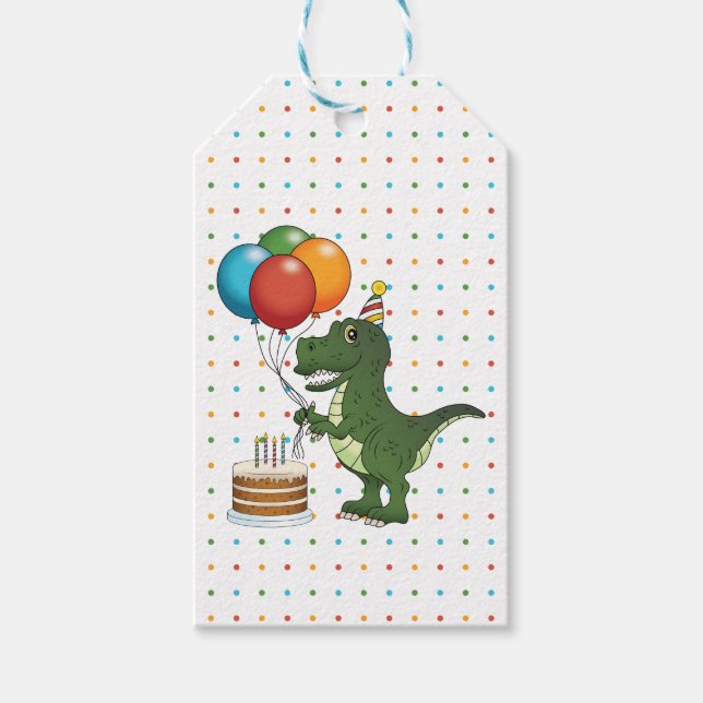 Farbenfrohe Tyrannosaurus Rex T-rex Dinosaur Gebur Geschenkanhänger (Vorderseite)