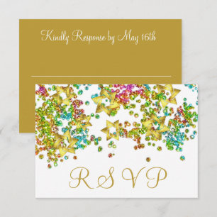 Farbenfrohe UAWG Gold Star Glittery Confetti RSVP Karte