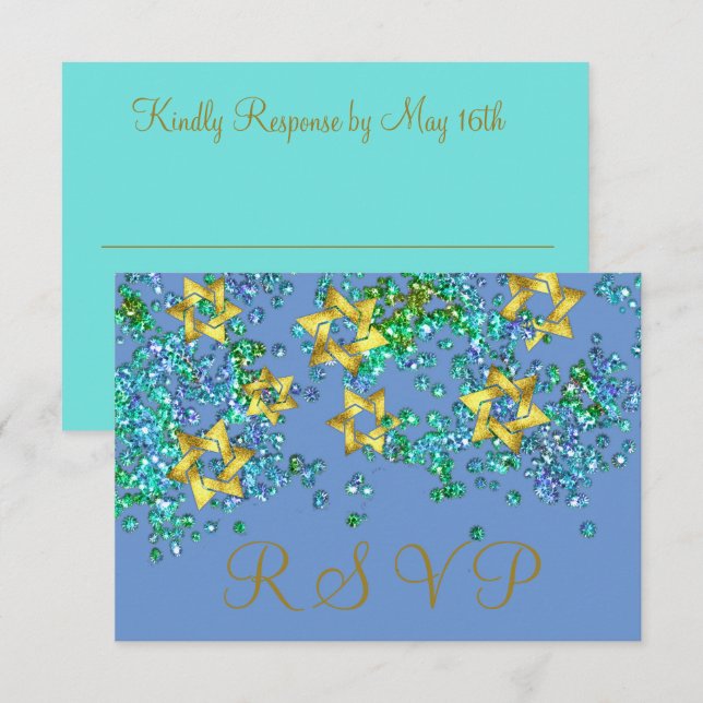 Farbenfrohe UAWG Gold Star Glittery Confetti RSVP Karte (Vorne/Hinten)