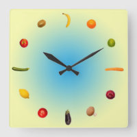 Farbenfrohe Uhr mit Gemüse und Obst