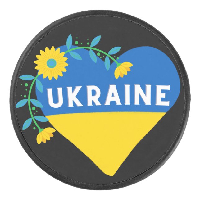 Farbenfrohe Ukraine Flag Blume Herz Eishockey Puck (Vorderseite)