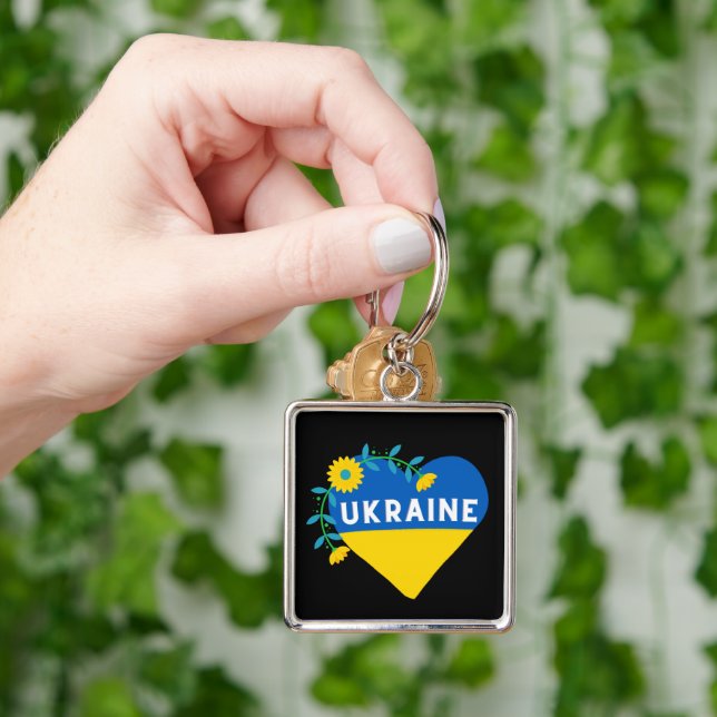 Farbenfrohe Ukraine Flag Blume Herz Schlüsselanhänger (Hand)