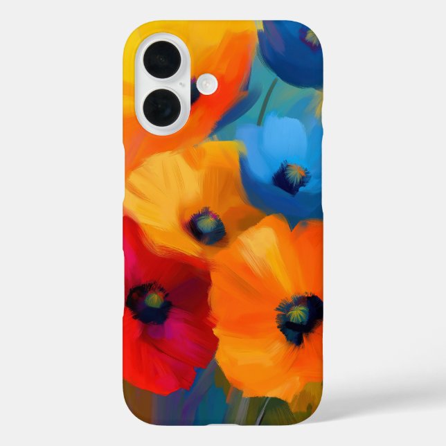 Farbenfrohe und dramatische Blume blüht iPhone 16 Hülle (Rückseite)