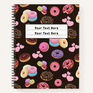 Farbenfrohe und geschmackvolle Donuts und Herz Notizbuch