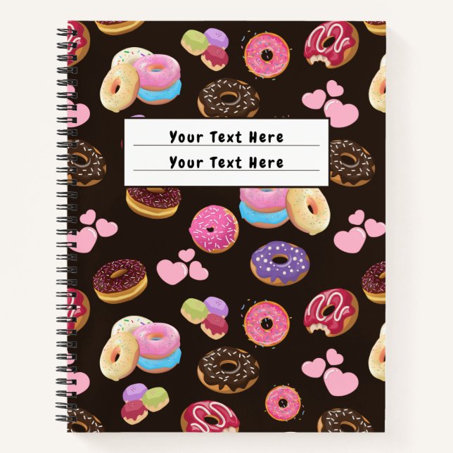 Farbenfrohe und geschmackvolle Donuts und Herz Notizbuch (Vorderseite)