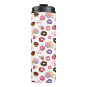 Farbenfrohe und geschmackvolle Donuts und Herz Thermosbecher