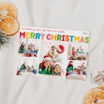 Farbenfrohe und helle frohe Weihnachten Fünf Foto<br><div class="desc">Genießen Sie die Freude und die Magie der Urlaubssaison mit dieser einzigartigen und festlichen, bunten und fröhlichen Weihnachts-Fünf-Foto-Urlaubskarte. Das einfache, aber lustige Design zeichnet sich durch eine Rot-, Grün-, Gelb-, Blau-, Orange- und Rosa-Farbpalette aus, die eine lebhafte und fröhliche Atmosphäre schafft. Die kreative und minimalistische Herangehensweise mit fett formatierter Typografie...</div>