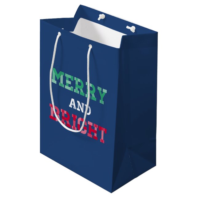 Farbenfrohe und helle Weihnachtsgeschenke Mittlere Geschenktüte (Vorderseite Schrägansicht)