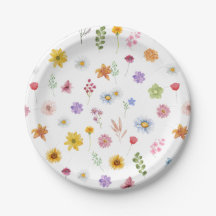 Farbenfrohe und lebhafte Wildblumen Papier-Teller