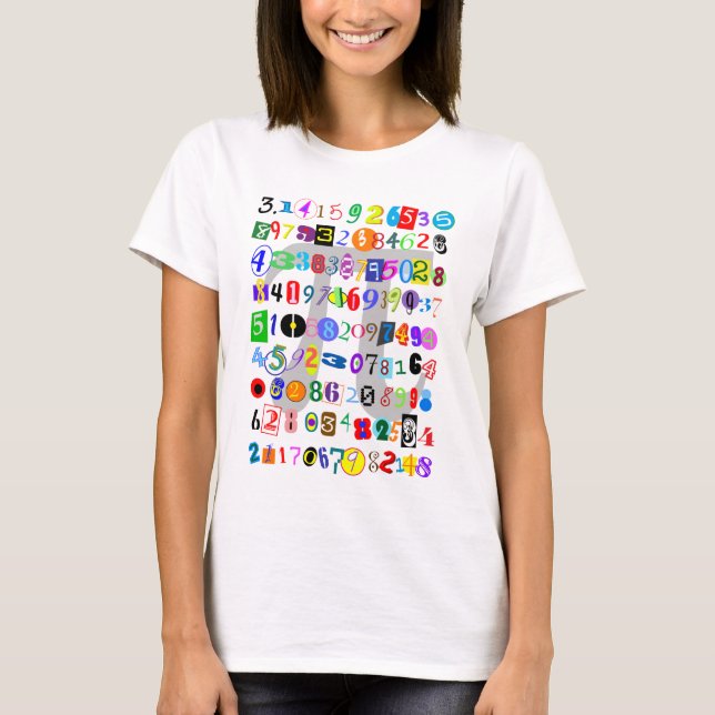 Farbenfrohe und lustige Darstellung der Pi T-Shirt (Vorderseite)