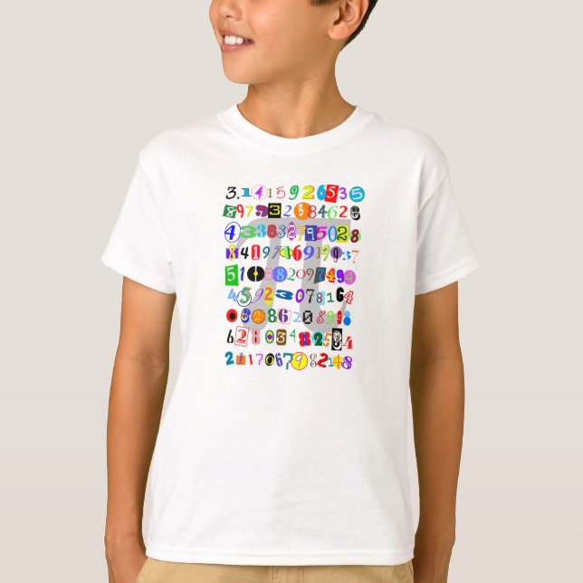 Farbenfrohe und lustige Darstellung der Pi T-Shirt (Vorderseite)