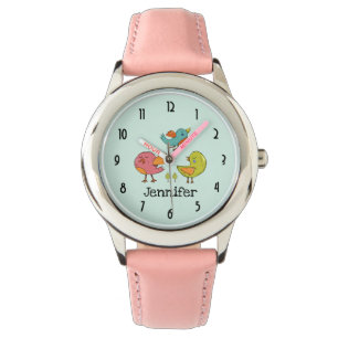 Farbenfrohe und Niedliche Whimsisches Vogeltrio Armbanduhr
