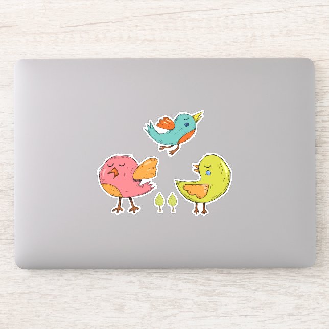 Farbenfrohe und Niedliche Whimsisches Vogeltrio Aufkleber (Computer)