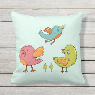 Farbenfrohe und Niedliche Whimsisches Vogeltrio Kissen