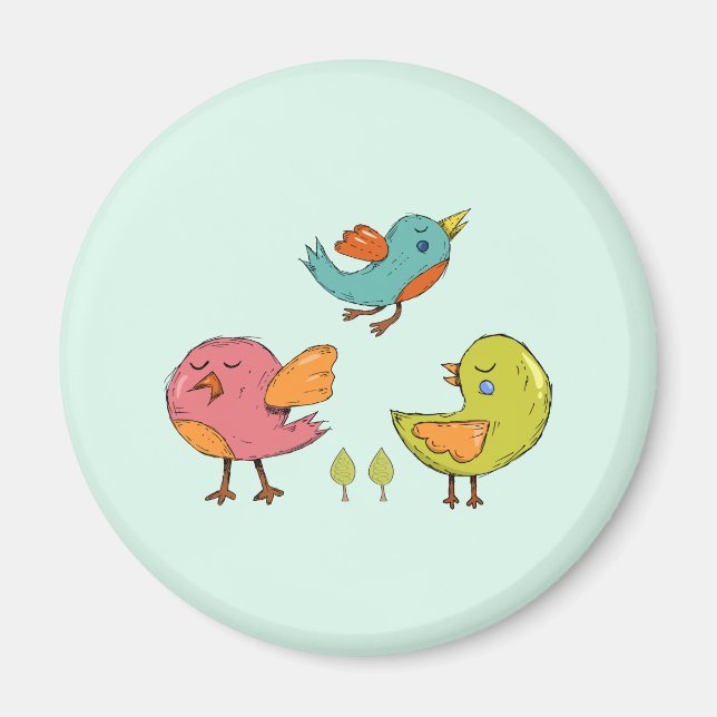 Farbenfrohe und Niedliche Whimsisches Vogeltrio Magnet (Vorne)
