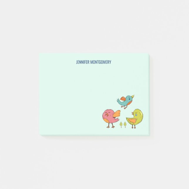 Farbenfrohe und Niedliche Whimsisches Vogeltrio Post-it Klebezettel (Vorderseite)