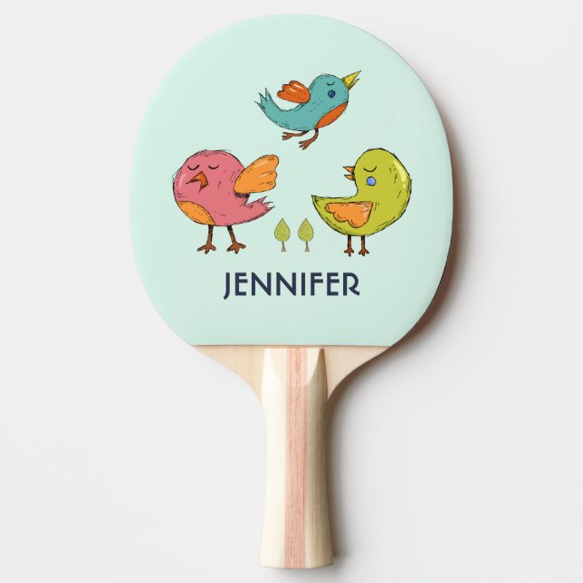 Farbenfrohe und Niedliche Whimsisches Vogeltrio Tischtennis Schläger (Vorderseite)