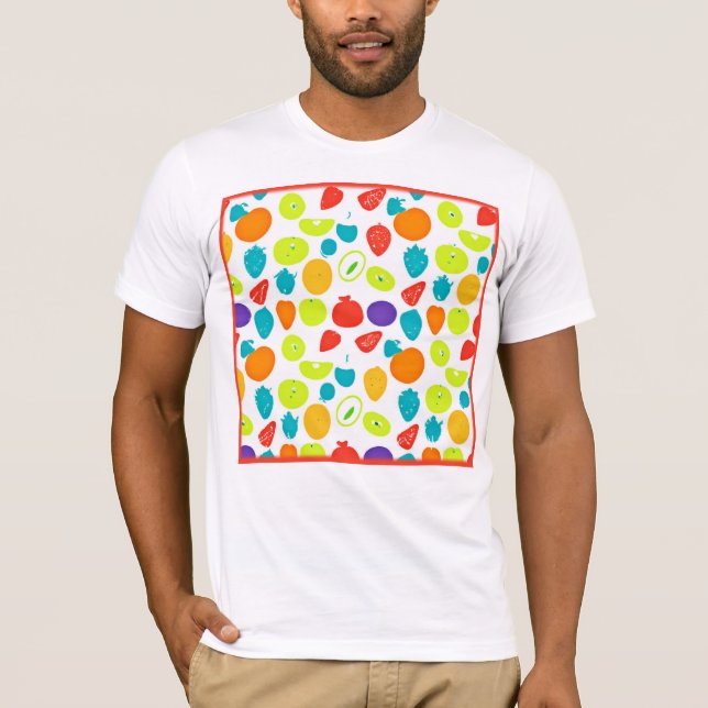 Farbenfrohe und saftige tropische Muster T-Shirt (Vorderseite)