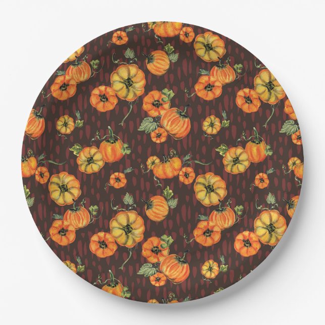 Farbenfrohe Unterdruckpumpen Orange/Schwarz Pappteller (Vorderseite)