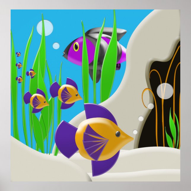 Farbenfrohe Unterwasserwelt Fish Poster Kunst, Dic (Vorne)