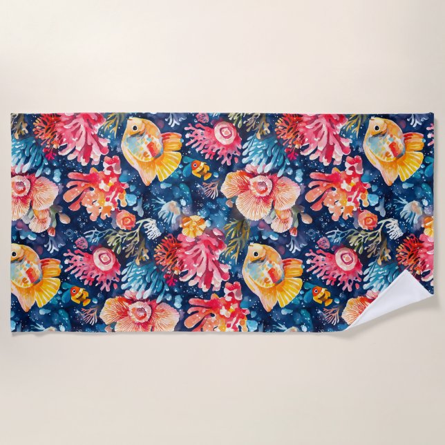 Farbenfrohe Unterwasserwelt Strandtuch (Vorderseite)