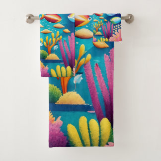 Farbenfrohe Unterwasserwelt unter dem Regenbogen Badhandtuch Set