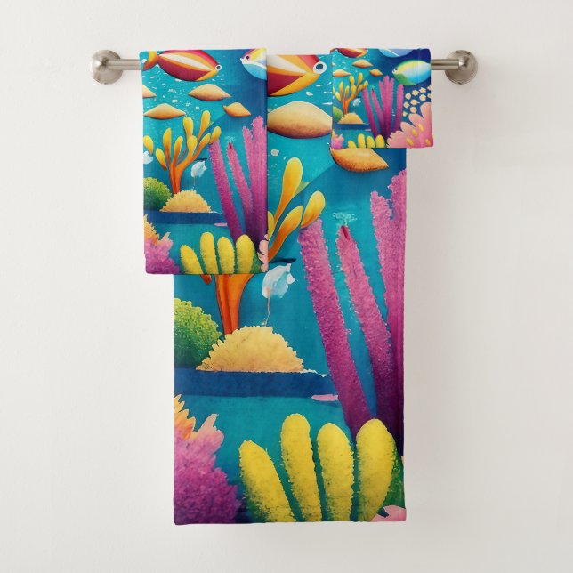 Farbenfrohe Unterwasserwelt unter dem Regenbogen Badhandtuch Set (Insitu)