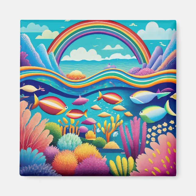Farbenfrohe Unterwasserwelt unter dem Regenbogen Magnet (Vorne)