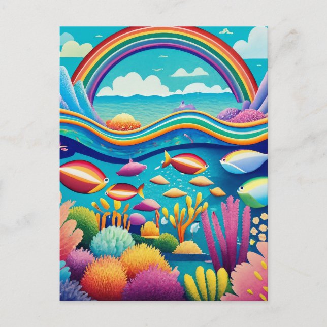 Farbenfrohe Unterwasserwelt unter dem Regenbogen Postkarte (Vorderseite)