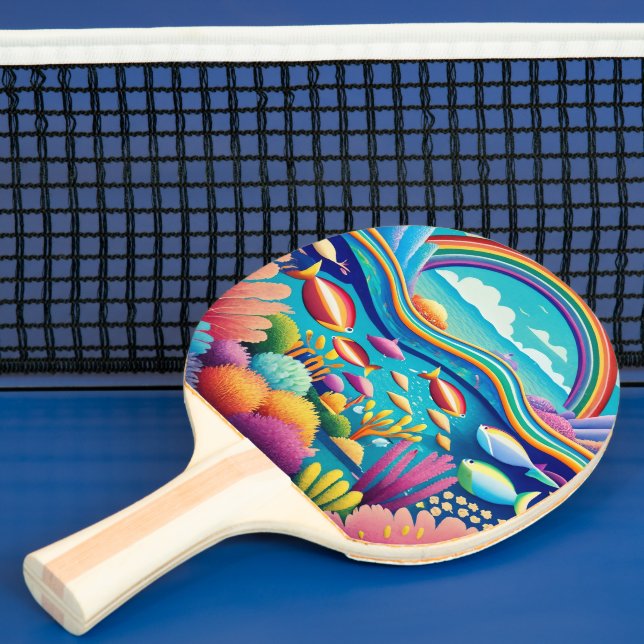 Farbenfrohe Unterwasserwelt unter dem Regenbogen Tischtennis Schläger (InSitu)