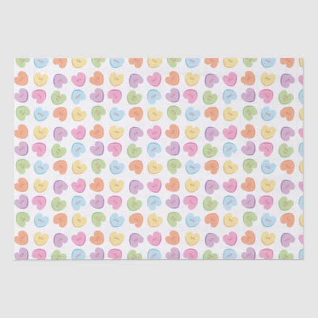 Farbenfrohe Valentine Candy Hearts Papier Unterset (Vorderseite)