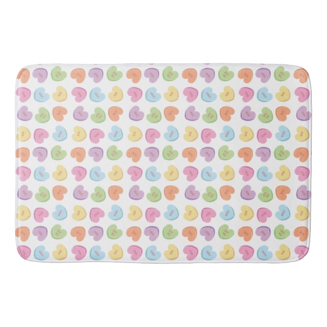 Farbenfrohe Valentine Candy Hearts Papier Unterset Badematte (Vorderseite)