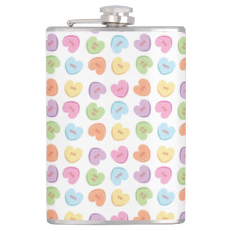 Farbenfrohe Valentine Candy Hearts Papier Unterset Flachmann