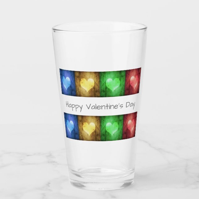 Farbenfrohe Valentinstag Rustikale Herzen Glas (Vorderseite)