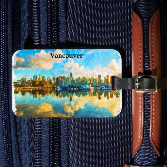 Farbenfrohe Vancouver Kanada Panoramaansicht Gepäckanhänger (Vorderseite Insitu 4)