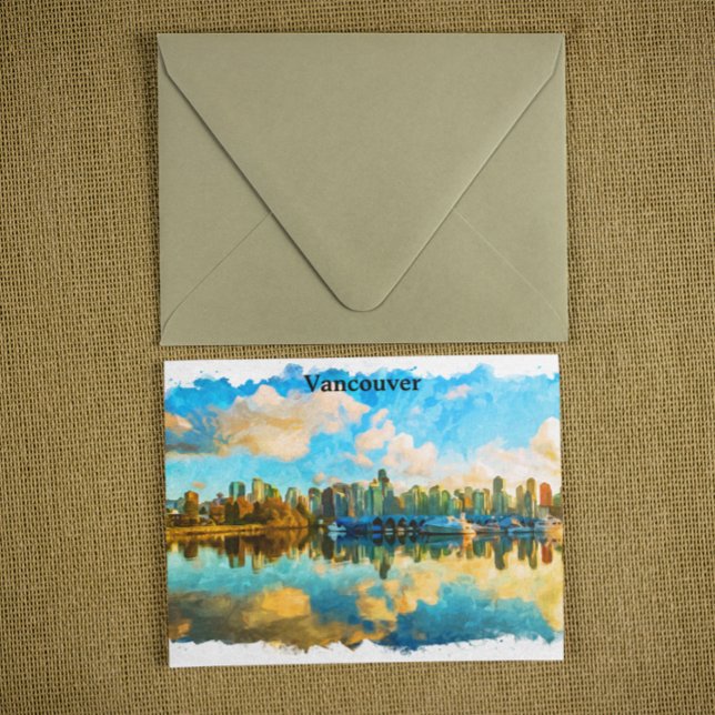 Farbenfrohe Vancouver Kanada Panoramaansicht Postkarte (Colorful Vancouver Canada Panorama View Postcard)