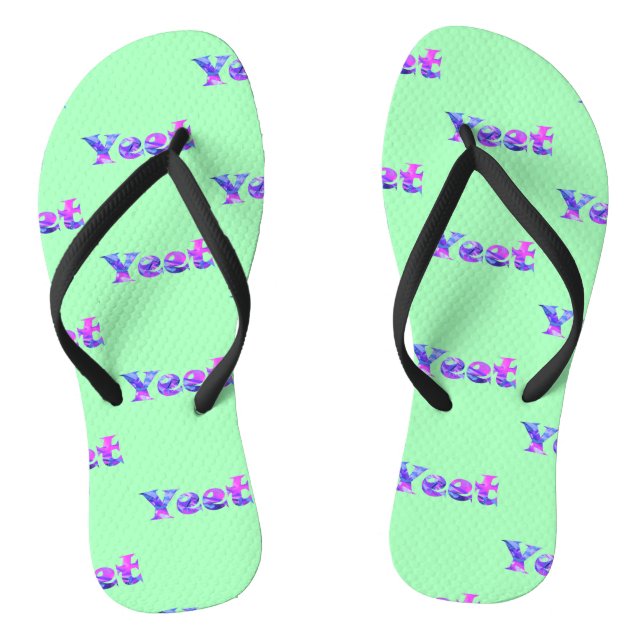 Farbenfrohe Vaporwave-Yeet-Text Flip Flops (Fußbett)
