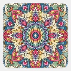 Farbenfrohe Vector Abstrakt Mandala Muster Quadratischer Aufkleber