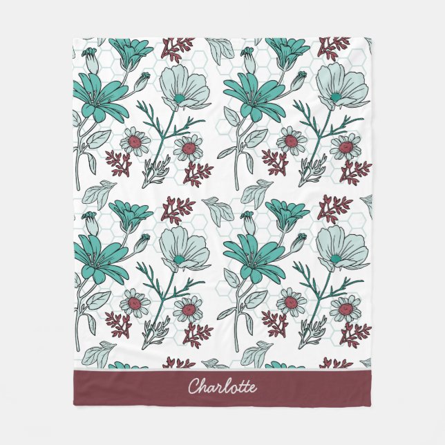 Farbenfrohe Vegetation Blumenmuster personalisiert Fleecedecke (Vorderseite)