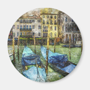 Farbenfrohe Venedig Italien Gondel Malerei Szene Magnet