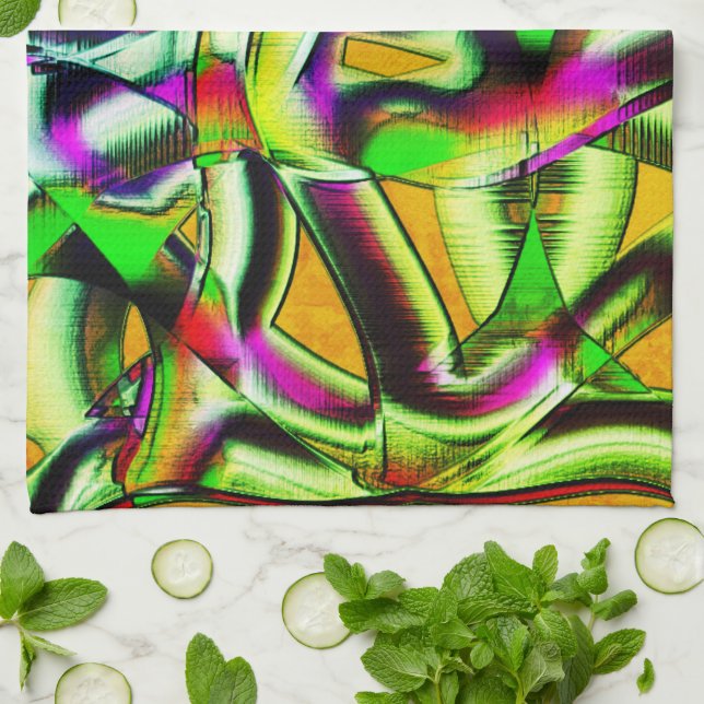 Farbenfrohe, verdrehte Ausschnitte Limon.., eingek Geschirrtuch (Gefaltet)