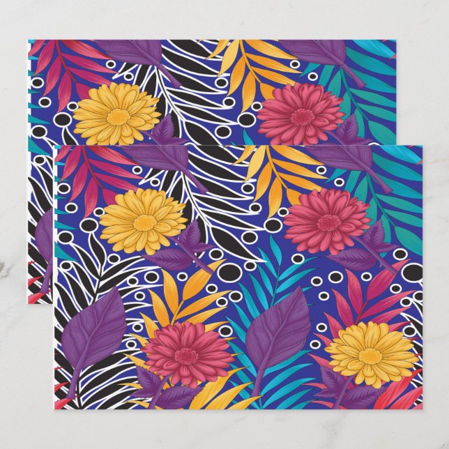 Farbenfrohe Verpackungspapier mit kreativem Blumen Einladung (Vorne/Hinten)