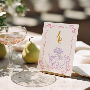 Farbenfrohe & Verrückte Handgezeichnete Hochzeit Tischnummer