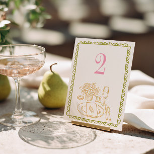 Farbenfrohe & Verrückte Handgezeichnete Hochzeit Tischnummer