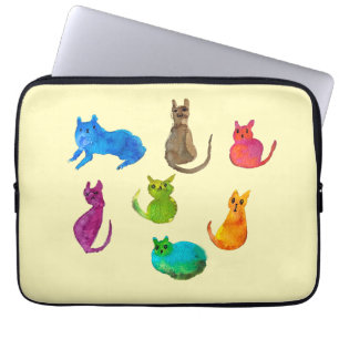 Farbenfrohe verrückte Katzen in Aquarellfarben Laptopschutzhülle