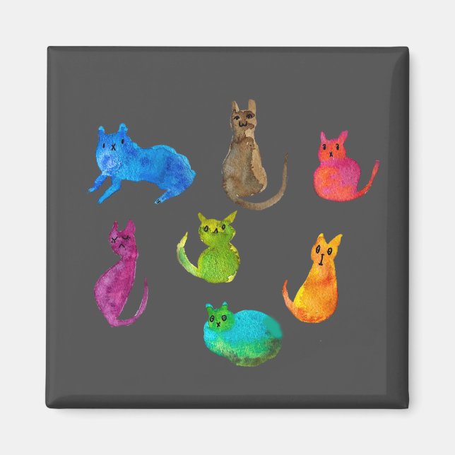 Farbenfrohe verrückte Katzen in Aquarellfarben Magnet (Vorne)