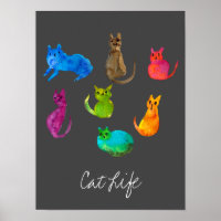 Farbenfrohe verrückte Katzen in Aquarellfarben