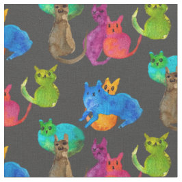 Farbenfrohe verrückte Katzen in Aquarellfarben Stoff