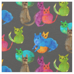 Farbenfrohe verrückte Katzen in Aquarellfarben Stoff
